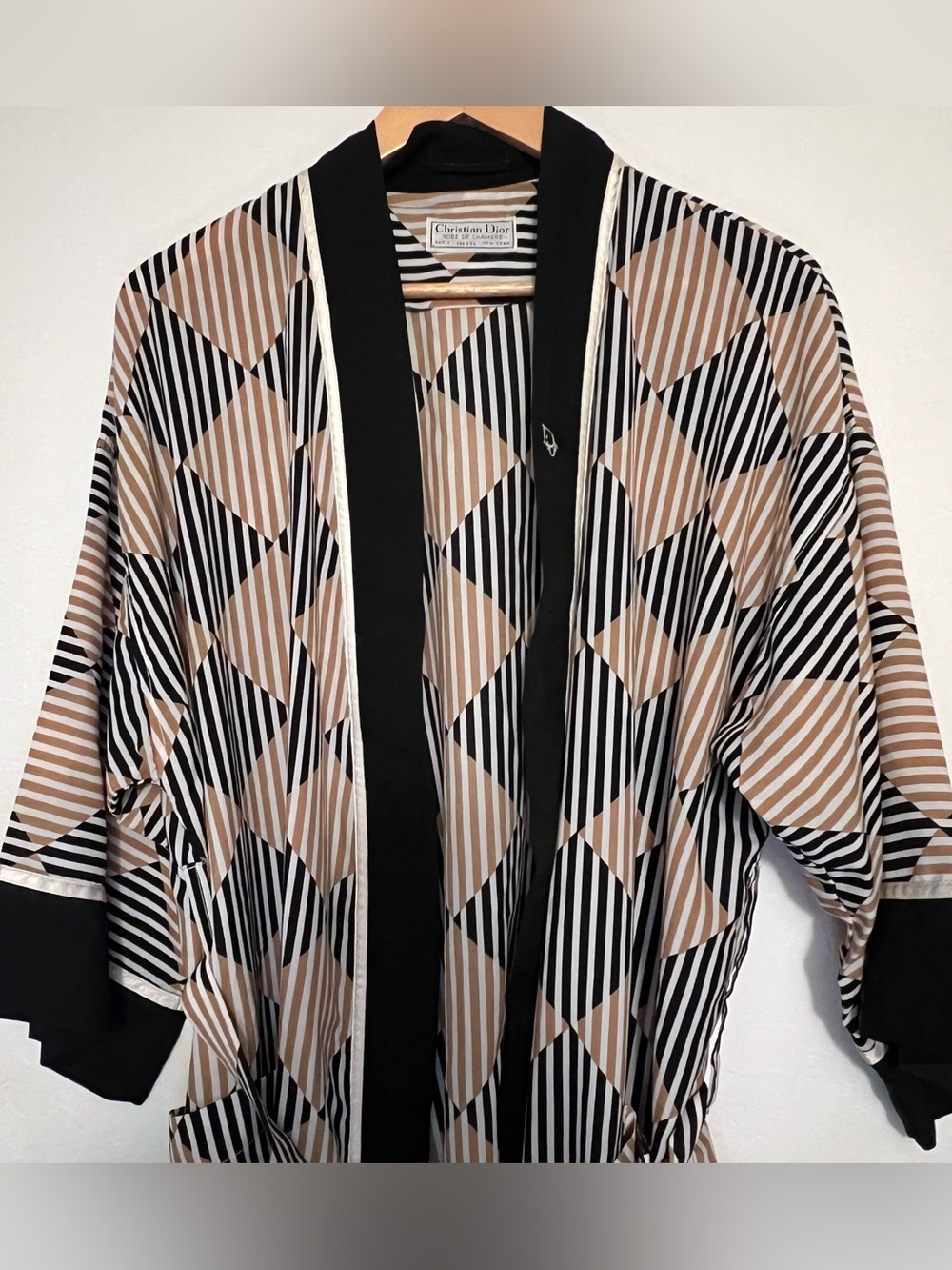 Vintage One Size Christian Dior Geometric Striped Kimono Robe de Chambre